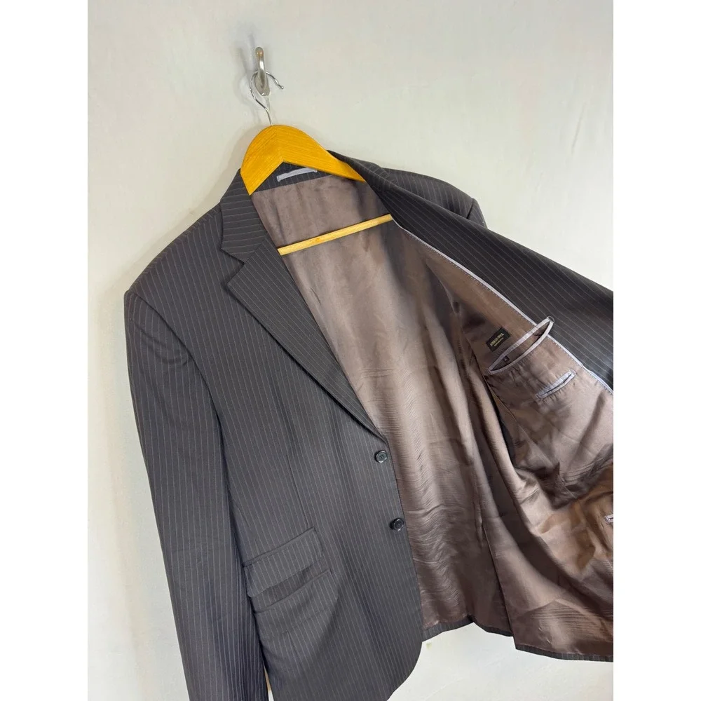 Massimo Dutti Collezioni Mens Pinstripe Blazer Super 120s Wool Italy Brown 44